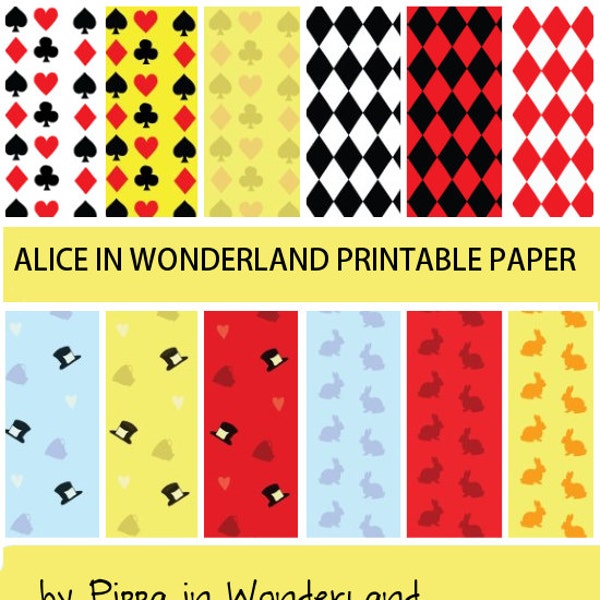 Digital paper - Alice in Wonderland printable paper - download and print or use for digital scrapbooking