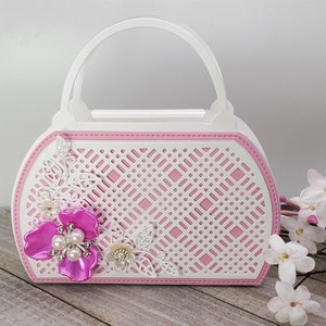 Porta-bolsa para cartão presente Bolsa cortada Fúcsia Magnólia Flor Pérola Flor
