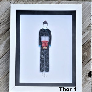 Hmong male traditional custom quilling shadow box framed