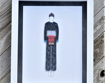 Hmong male traditional custom quilling shadow box framed