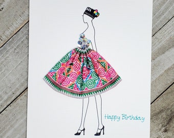 Happy Birthday Card, Personalized card, Happy pompom hat