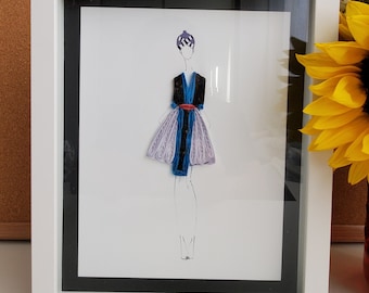 Hmong traditional costume quilling (shadow box framed)