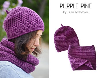 Purple Pine Cowl and Hat PDF Pattern ~ Crochet