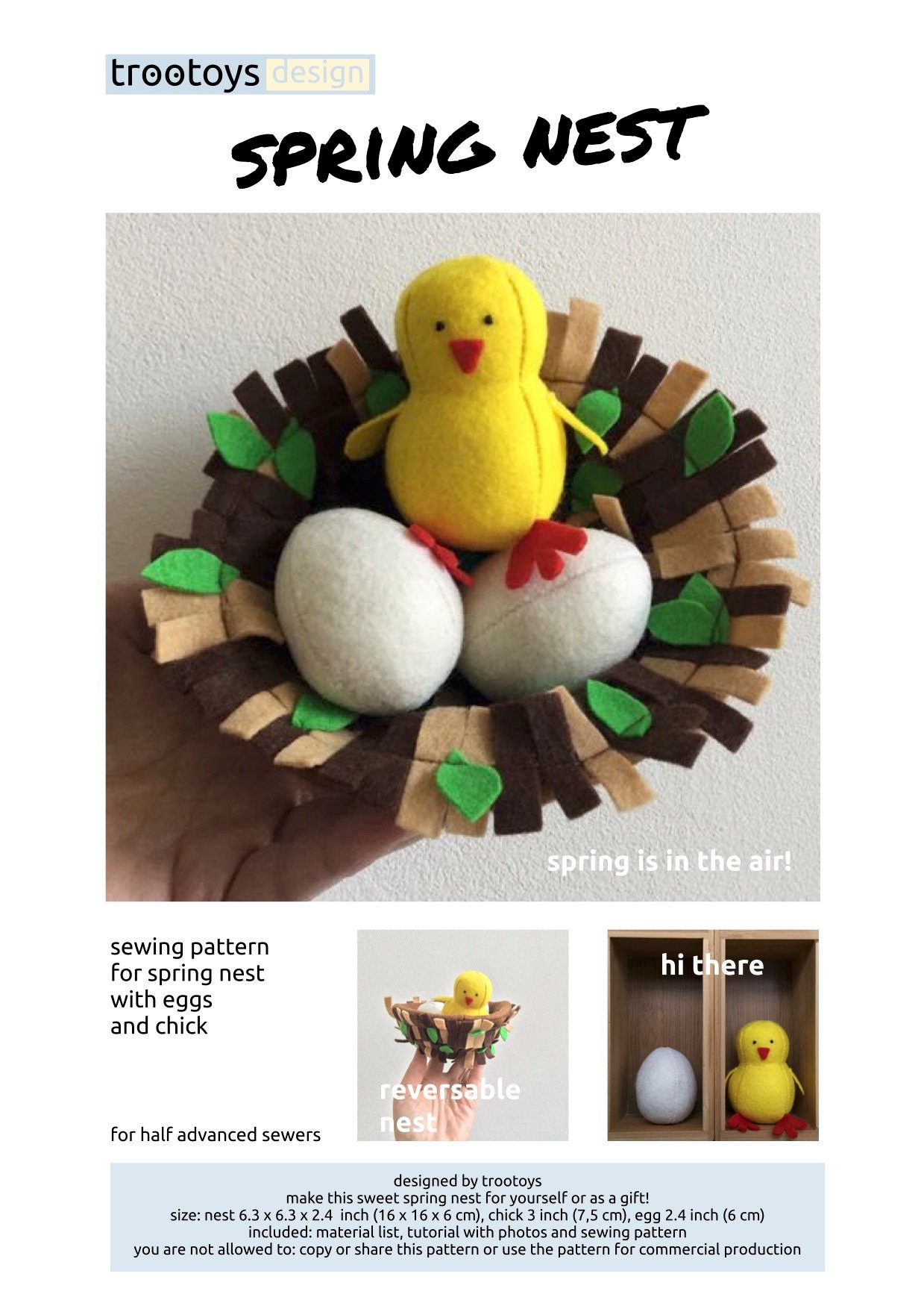Sewing pattern spring nest birds nest nest with eggs easter | Etsy