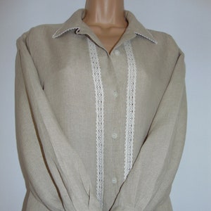 Laura Ashley Vintage Natural Stone Pure Linen Lace Inlay Loose Fit Shirt, UK 18