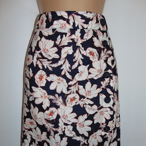 Laura Ashley Indigo Wild Peony Pure Linen Side Buttons Casual Midi Skirt, UK 10