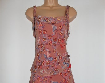 Vintage Cacharel Paris Pure Silk Jacobean Floral/ Birds Skirt/ Top Suit, 40 UK12