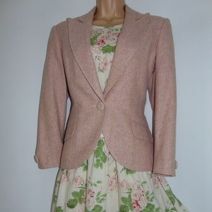 Laura Ashley Vintage French Pink 100% Silk Woven Tweed, Tailored Jacket, Size UK 12