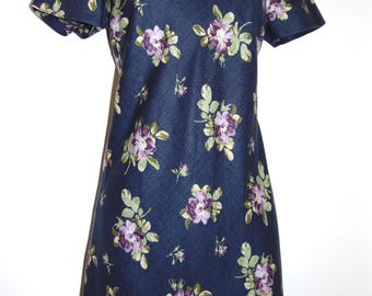 Laura Ashley Vintage, Wilde Rose Hyacinth 100% Linen Bias Cut Maxi Dress UK 8