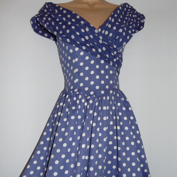 Laura Ashley Vintage Iris Polka Dot Fit-and-Flare jaren 50-stijl jurk, maat UK 14