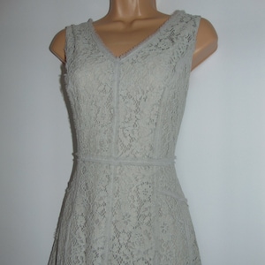Laura Ashley Grey Guipure Lace Raw Trimming Occasion Lined Flared Dress, Size UK 12
