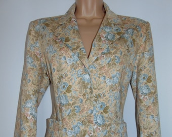 Blazer de verano de algodón con estampado de rosas inglesas en color mármol calicó vintage de Laura Ashley, talla 12 del Reino Unido