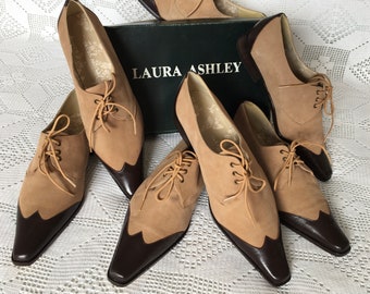 Laura Ashley Vintage Leather Chamois Two Tone Pointed Brogues Shoes, Size 39 EU/ 6 UK