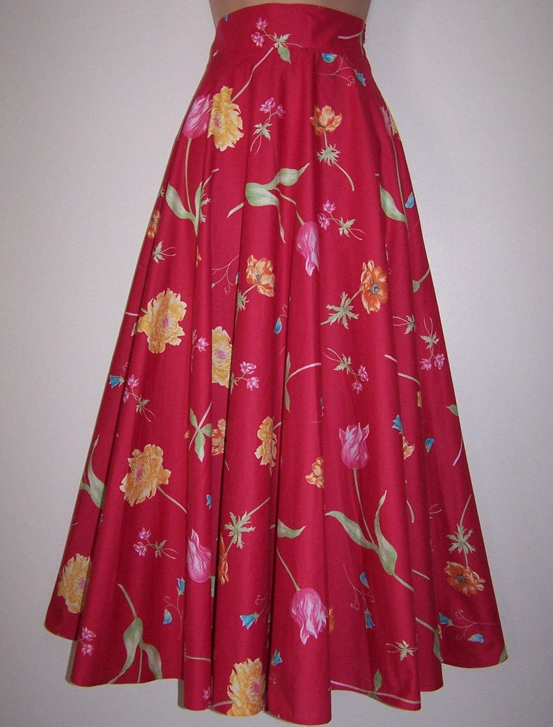 Laura Ashley vintage, unworn, reverie passion pink tulip flower, full circle skirt, size 8 UK image 2