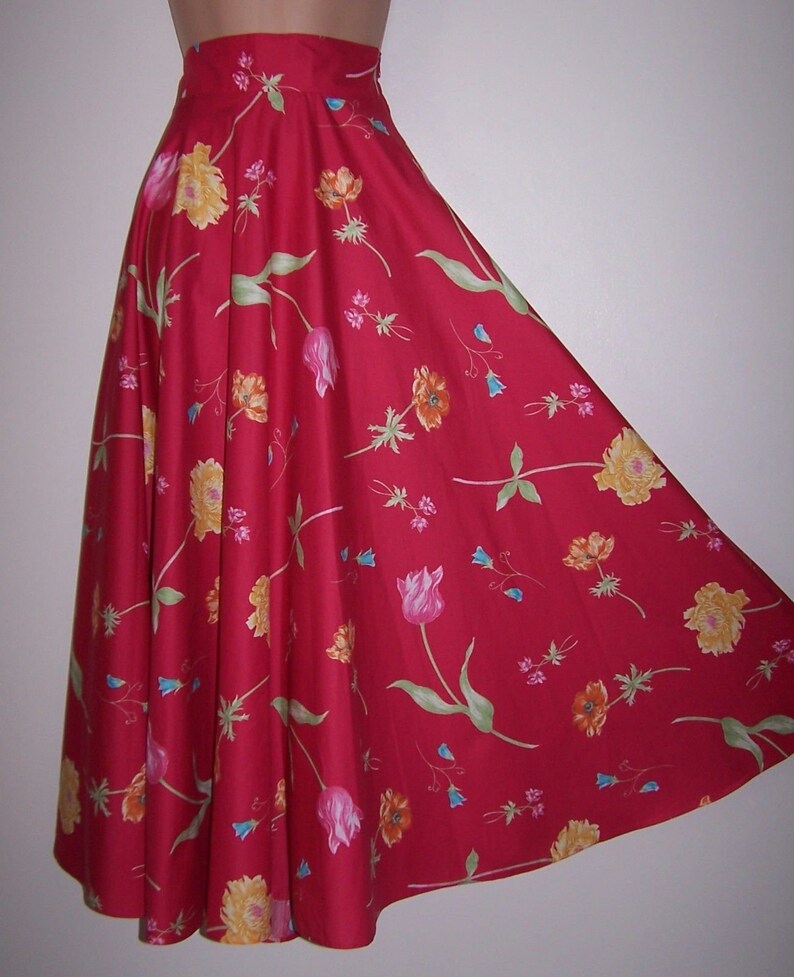 Laura Ashley vintage, unworn, reverie passion pink tulip flower, full circle skirt, size 8 UK image 5