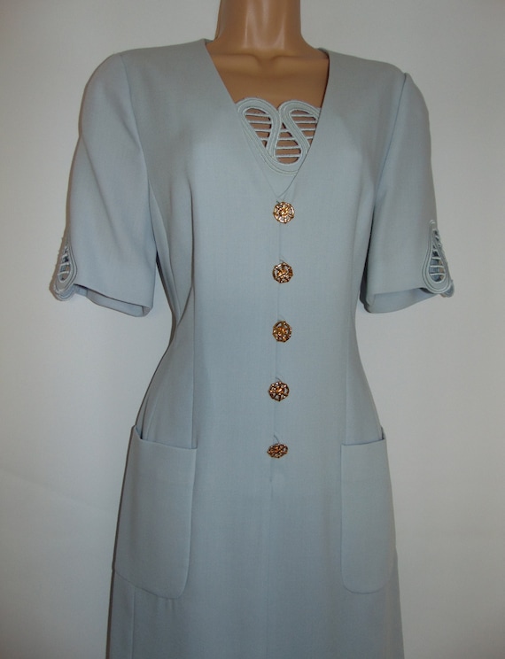 Basler Vintage Powder Blue 60's Retro Nautical Dress 45% New Wool, 36 UK 10