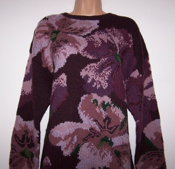 Laura Ashley Vintage, Hand Knitted Intarsia Flora… - image 1