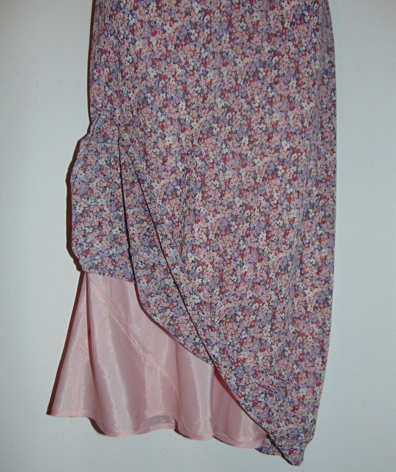 Laura Ashley Vintage Retro Ditsy Fine Chiffon Ruffled Neckline Summer Dress 8UK