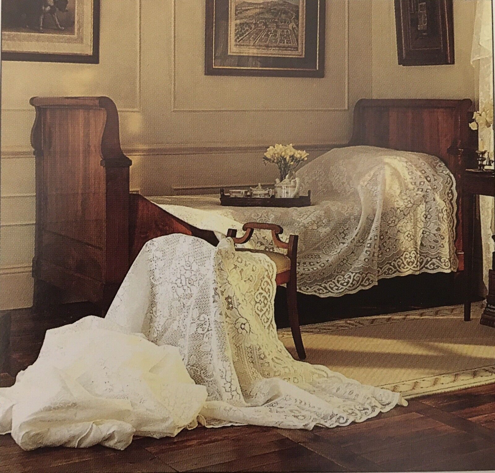 Laura Ashley Vintage Cotton Nottingham Lace Double Bedspread 100 X 110