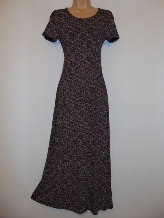laura ashley jersey dress Vintage Plum Jacobean Print Stretch Viscose Slip on Long Dress, Small colour_mint