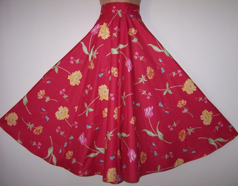 Laura Ashley vintage, unworn, reverie passion pink tulip flower, full circle skirt, size 8 UK image 7