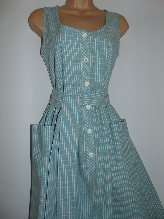 Laura Ashley Vintage Duck Egg/ White Check Cotton… - image 1