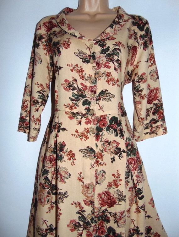 vintage april cornell dresses Elizabeth Garden Dress Latte | Size M covered snap buttons M April Cornell vintage black