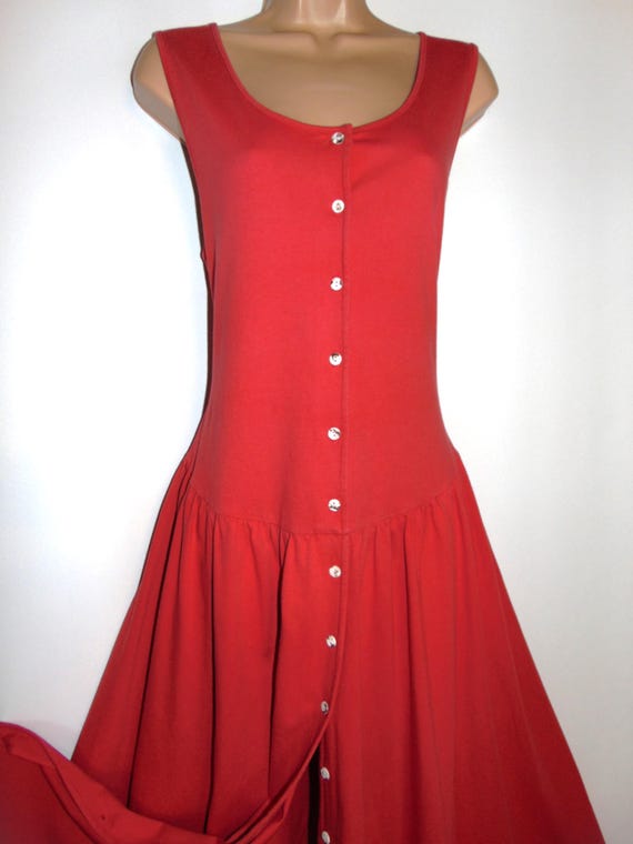 laura ashley jersey dress Vintage Cotton Carmine Red Button Through Summer Dress, XL colour_mint