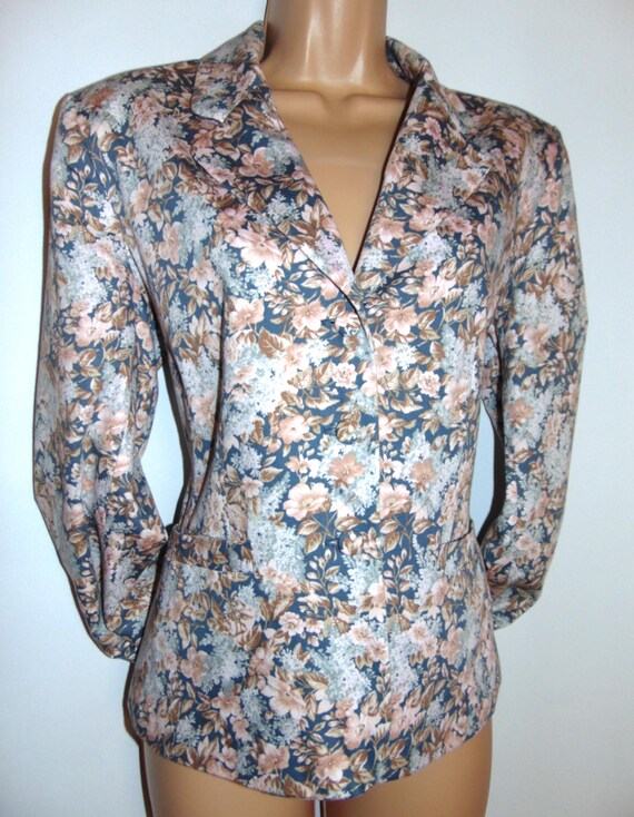 Laura Ashley Vintage Slate Floral Cotton Summer Blazer/ Jacket, UK 12