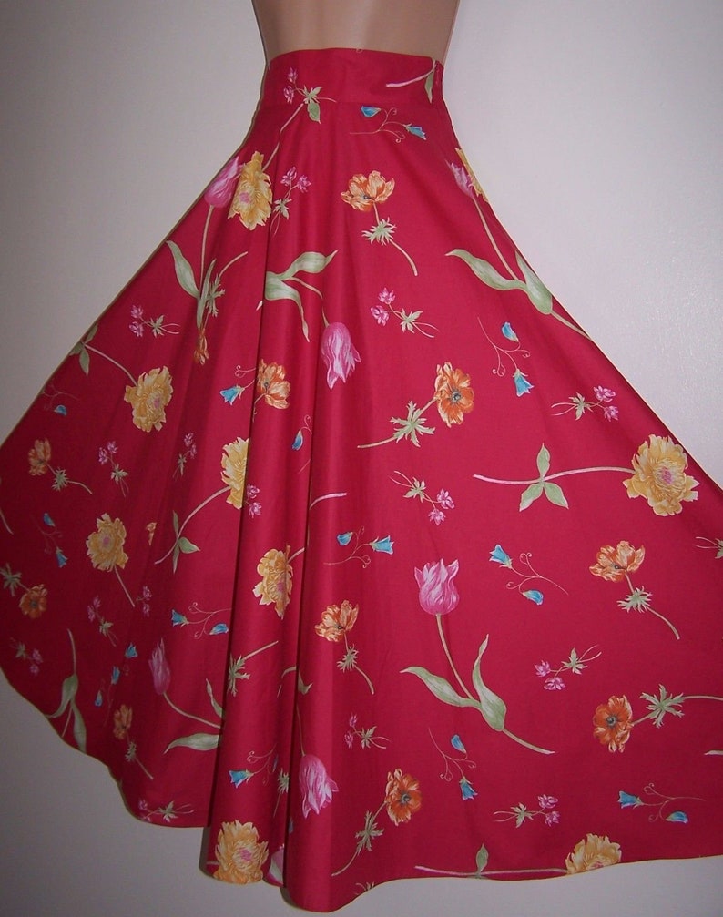 Laura Ashley vintage, unworn, reverie passion pink tulip flower, full circle skirt, size 8 UK image 6