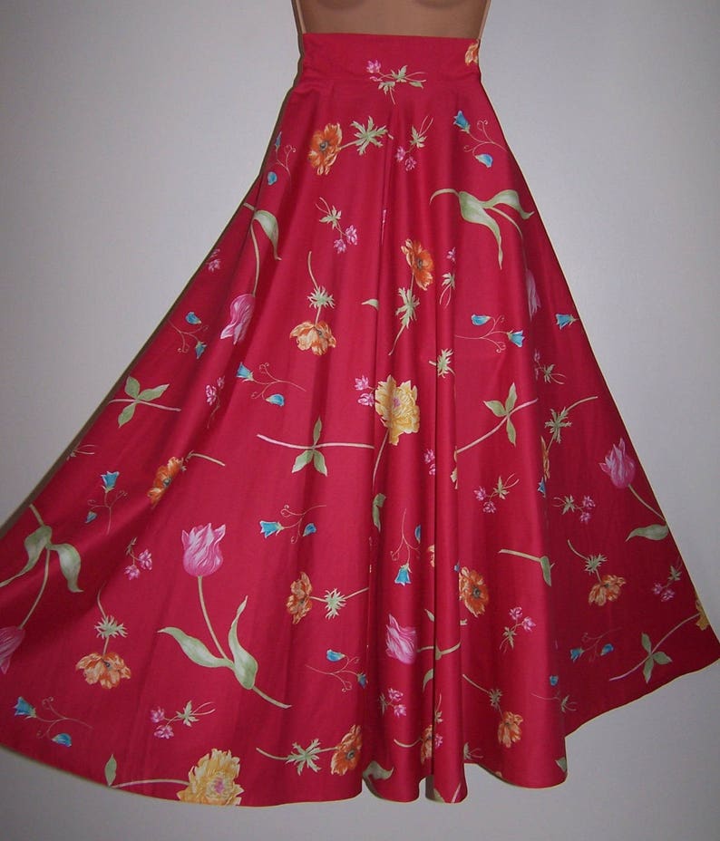 Laura Ashley vintage, unworn, reverie passion pink tulip flower, full circle skirt, size 8 UK image 1