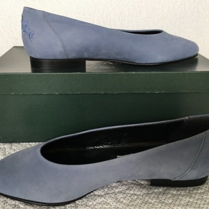 Laura Ashley Vintage - New, Embroidered Cof Suede Leather, Pump Flat Ballerina, Size EU 36 UK 3