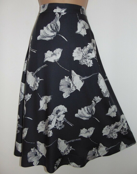 vintage inspired skirt 8UK lined Laura Ashley 100/% viscose greyivory poppies