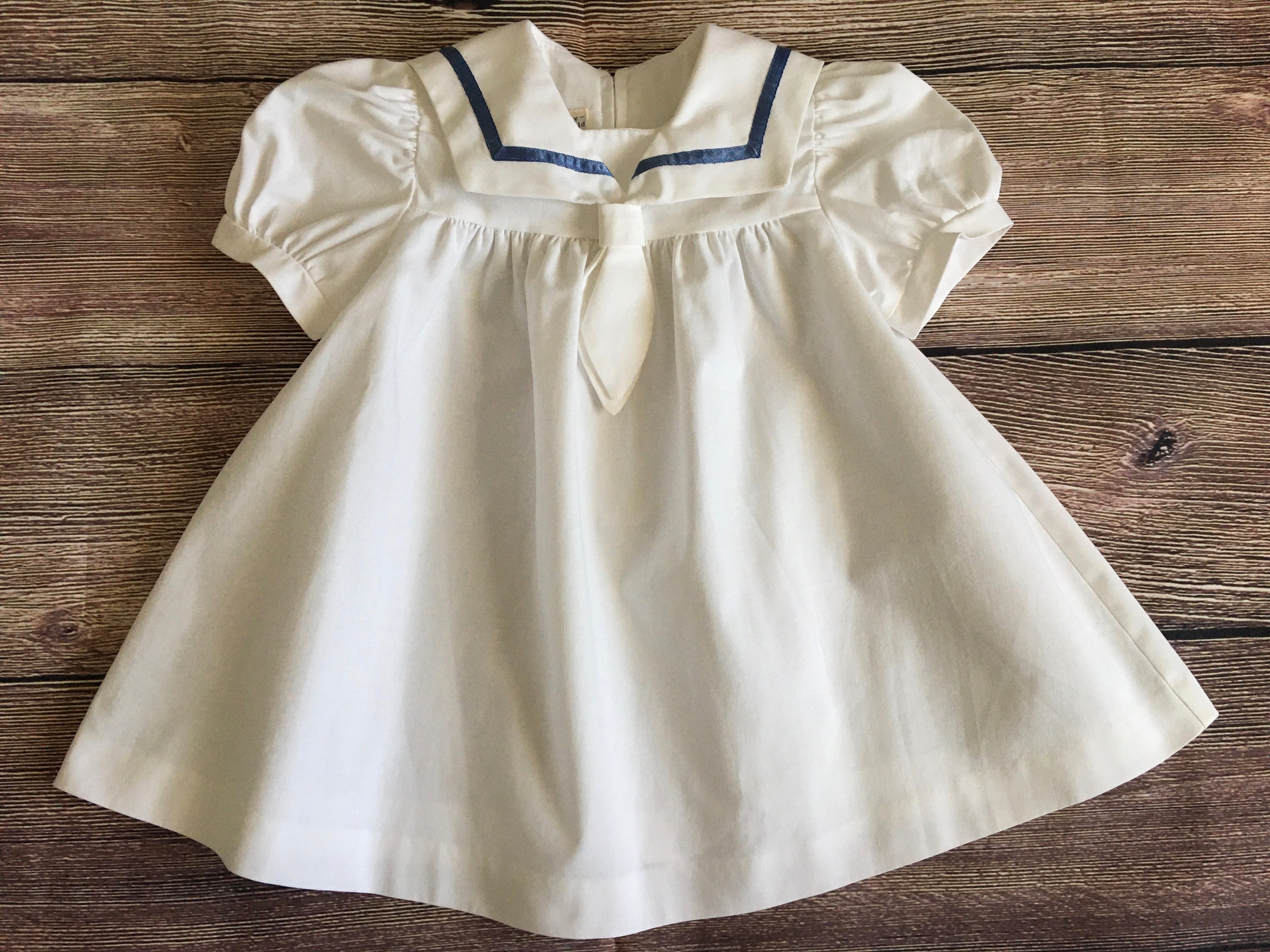 Laura Ashley Vintage Baby Girl Dress: White Cotton Sailor Dress, 12 Months