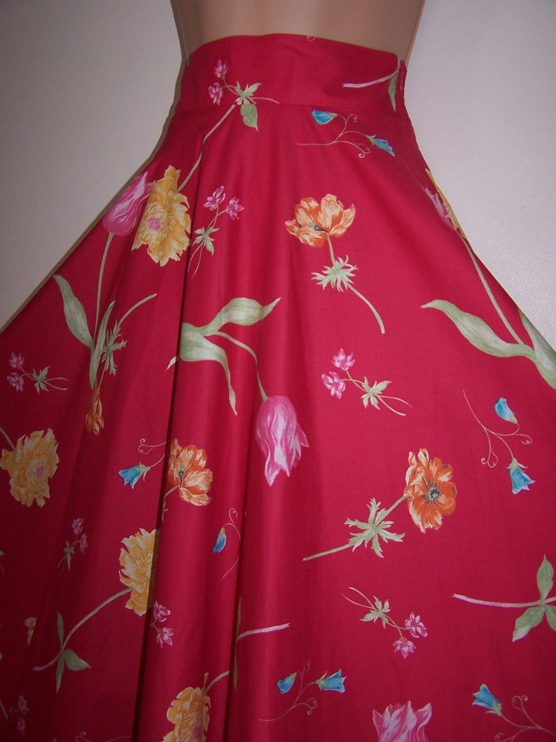 Laura Ashley vintage, unworn, reverie passion pink tulip flower, full circle skirt, size 8 UK image 4