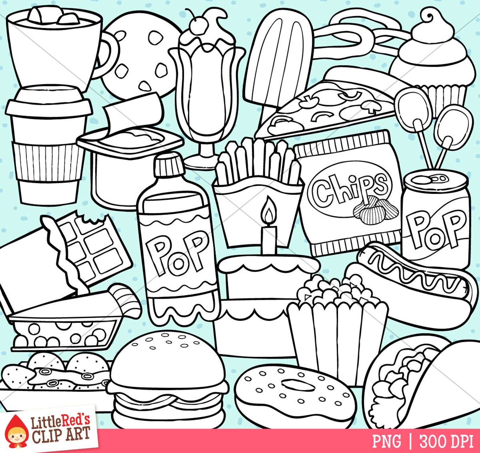 Junk Food Clip Art and Lineart personal and commercial use | Etsy