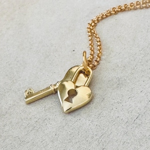 Heart Lock and Key Necklace: Gold Plated Charm