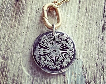 Dandelion Silver Pendant, Make A WISH, Wax Seal Jewelry