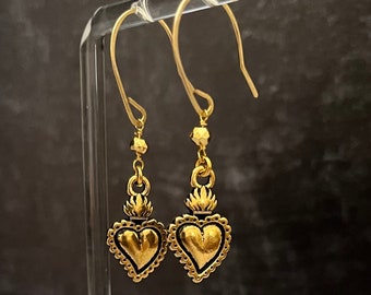 Milagros Sacred Heart, Gold Earrings, Sacred Milagros & Pyrite Earrings