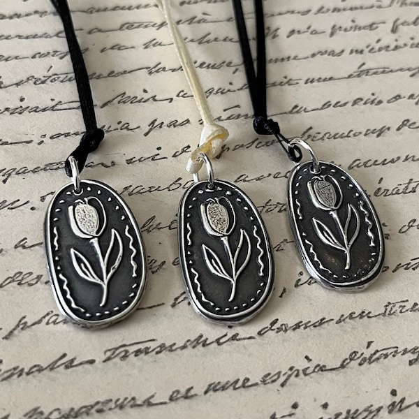 Parkinson's Awareness Jewelry, Silver Oval Tulip Pendant, Tulip Jewelry