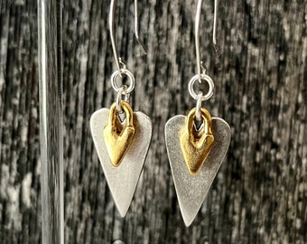 Dangle Earrings / Heart Earrings / Gold & Silver