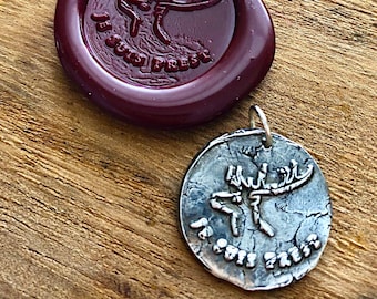 Clan Fraser Silver Pendant,  I Am Ready Motto,  Wax Seal Jewelry