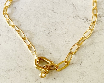 Shackle Lock  Necklace, Paperclip Link Necklace, Rocker Style