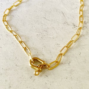 Shackle Lock  Necklace, Paperclip Link Necklace, Rocker Style