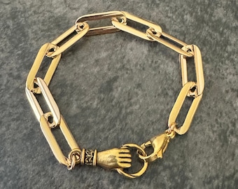 Pulsera de mano agarradora, pulsera de sujeción, aferrarse a la ESPERANZA, eslabón cuadrado de oro