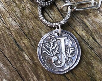 Silver Initial Pendant, Wax Seal Jewelry, Personal  Initial Necklace