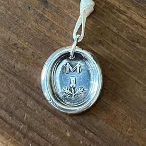 Silver Scottish Thistle Charm, Silver Letter M Charm, Wax Seal Jewelry