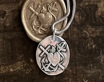 Faith, Hope, Love Silver Pendant, Wax Seal Jewelry, Inspirational Jewelry