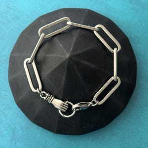 Antique Silver Grasping Hand Link Bracelet, Hope Charm