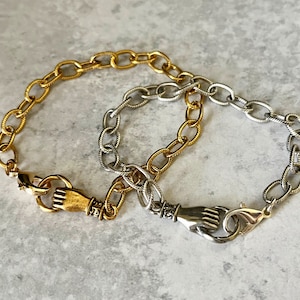 Grasping Hand Bracelet: Sterling Silver or Gold Friendship Jewelry